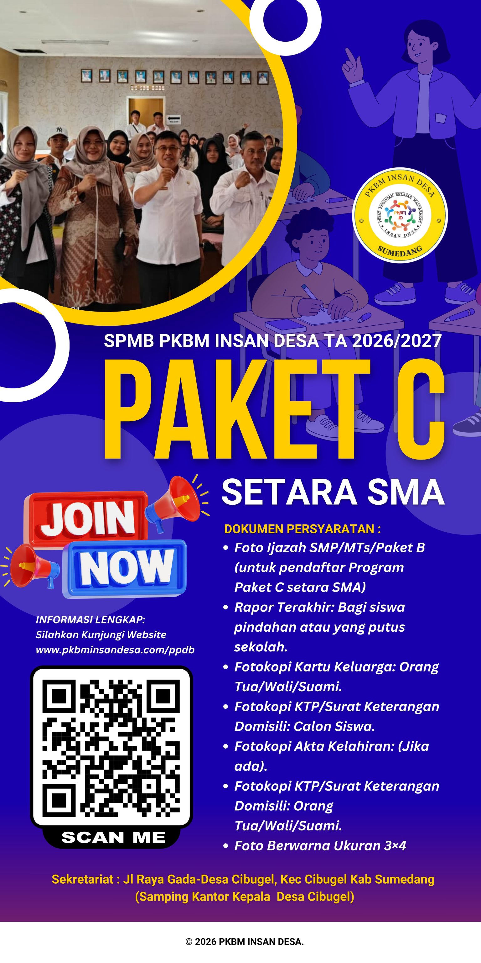 Pendaftaran Sekolah Paket C dan Paket B Sumedang PKBM Insan Desa 2026/2027.