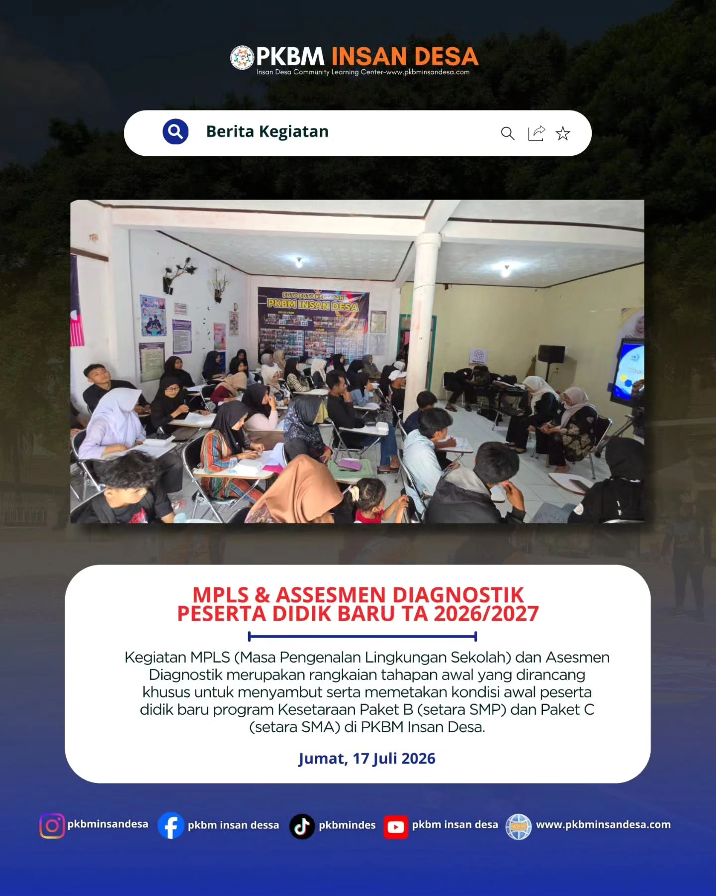 PKBM Insan Desa Buka MPLS 2026, dengan Konsep MPLS Ramah
